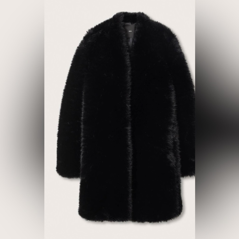 Mango Faux fur black coat